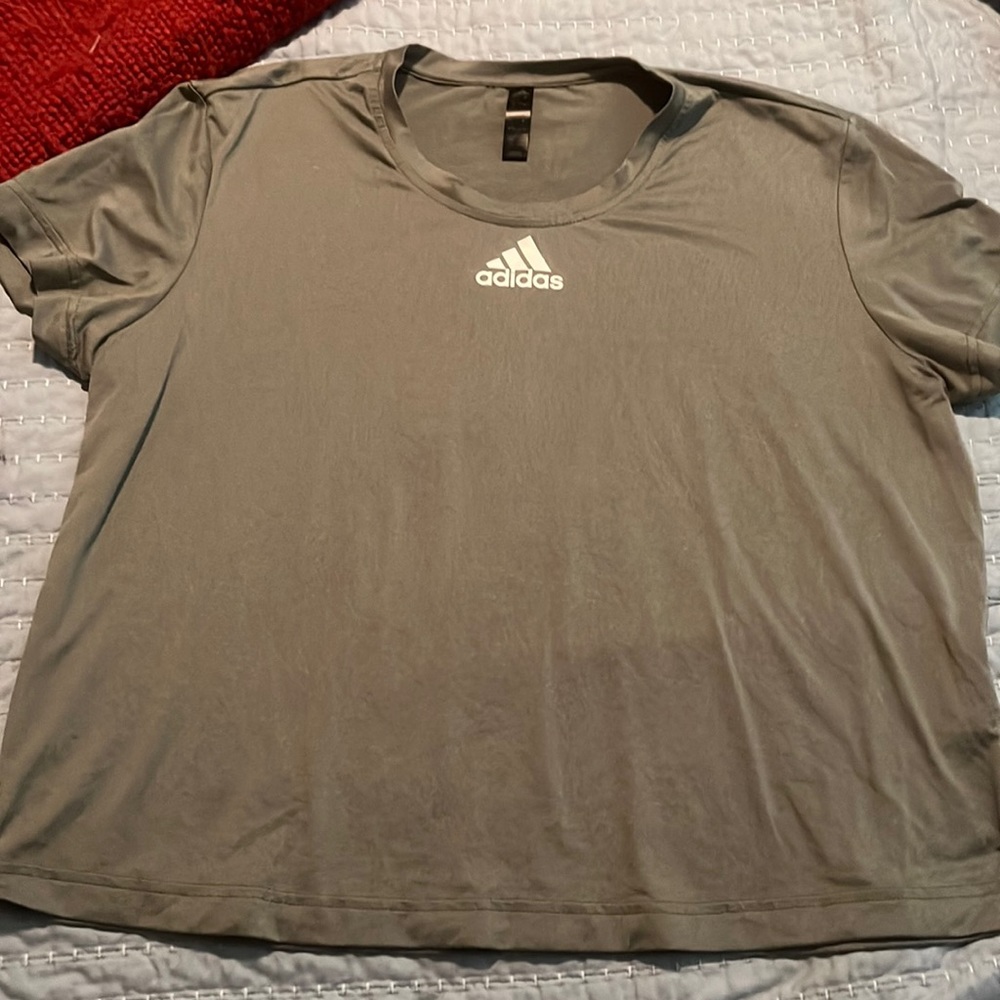 Army green adidas workout shirt